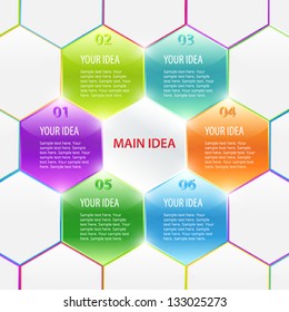 Conceptual colorful polyhedrons with info and numbers. Useful for banner design, presentation, business concept, website or web ad. Creative Illustration with numbers and place for text