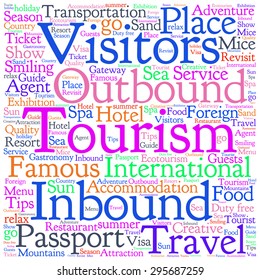 conceptual colorful travel or tourism text word 