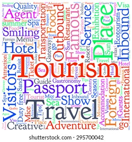 conceptual colorful travel or tourism text word 