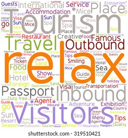conceptual colorful travel or tourism text word 