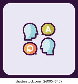 Conceptual communication icon depicting question, answer, and discussion