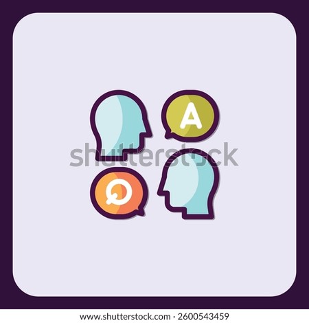 Conceptual communication icon depicting question, answer, and discussion