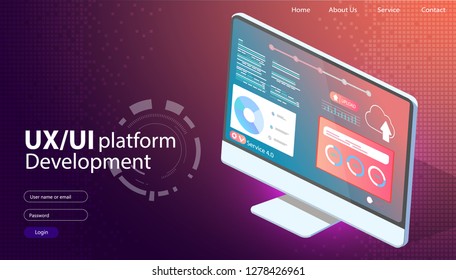 A conceptual computer with a disassembled interface. User experience, user interface in e-commerce. Website wireframe for development  apps