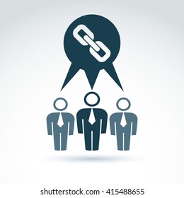 Conceptual connection icon isolated on white background. Vector speech bubble sign with link symbol, chat on business and management.