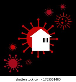 Ilustración conceptual del vector del coronavirus, hogar inseguro y sensación de aislamiento durante el bloqueo