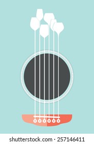 Conceptual creative illustration with acoustic guitar hole and wine glasses as the strings