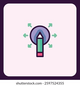 Conceptual creative process icon featuring a pencil and divergent arrows design