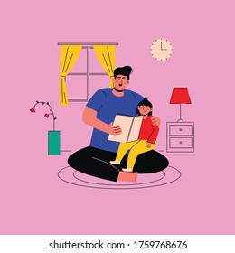 a conceptual dad reading book with daughter