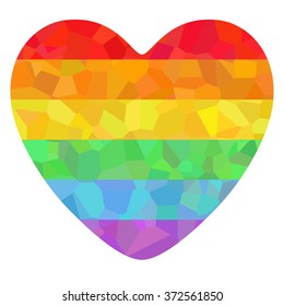 Conceptual decorative poster with LGBT support symbol. Colorful rainbow polygonal heart isolated on white background. Typography design element for posters, banners and prints devoted on LGBT theme.