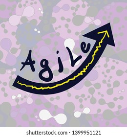 Conceptual design. Background with the word "agile" and an up arrow. Vector illustration