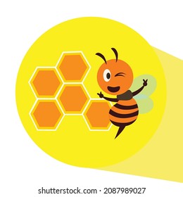 Conceptual design of bee and honey vector illustration, suitable for icon, honey bee illustration, honey venture, packaging design