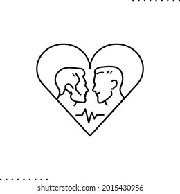 Conceptual design of gay couple, homosexual men, LGBT community vector icon in outline