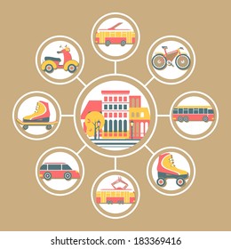 conceptual design of the means of transport used in the city for info graphics and web design