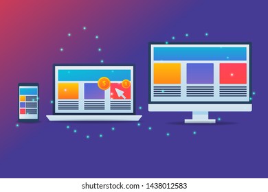Conceptual design of Responsive ads, Website display marketing, responsive banner ads - vector illustration