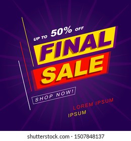 conceptual design title header, final sale banner with on purple abstract background. Vector illustration. for promotional product or service and more