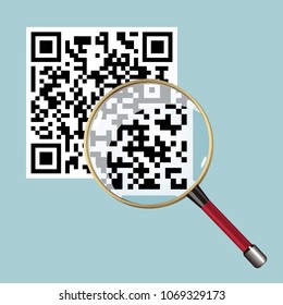Conceptual design of two-dimensional code, carefully observed with a magnifying glass