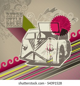 Conceptual designed artistic retro background. Vector illustration.