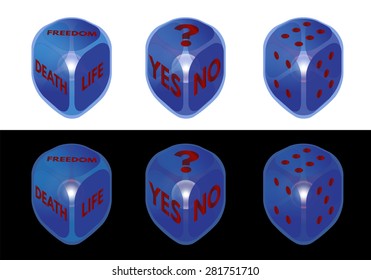 Conceptual dice set on black and white background. The background color can be changed. You can use any background color.