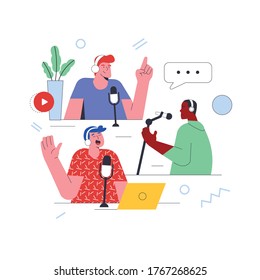 a conceptual discussion podcast graphic illustration
