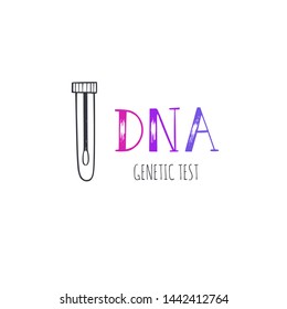 Conceptual DNA lettering with vector hand drawn symbol of Genome, helix, DNA research. Medicinal test concept logo