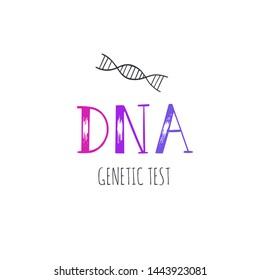 Conceptual DNA lettering with vector hand drawn symbol of Genome, helix, DNA research. Medicinal test concept logo