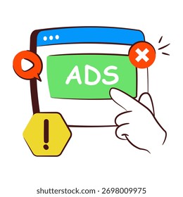 Icono conceptual del diseño del doodle del anuncio del bloque