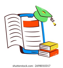 Icono conceptual del diseño del doodle de la educación móvil