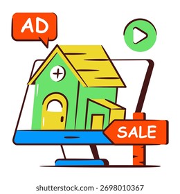 Icono conceptual del diseño del doodle del hogar en línea