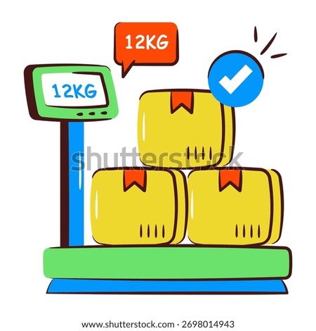 Conceptual doodle design icon of parcel weighing