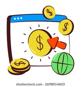 Icono de diseño doodle conceptual de pago por Hacer clic