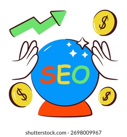 Icono conceptual del diseño del doodle de la fortuna de Seo