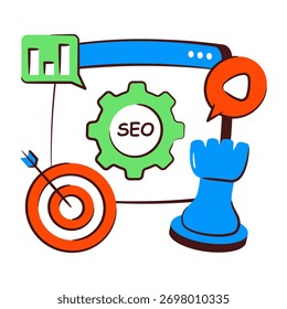 Conceptual doodle icono de diseño de estrategia SEO