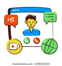 Ícone conceitual de design de doodle de de chamada de vídeo
