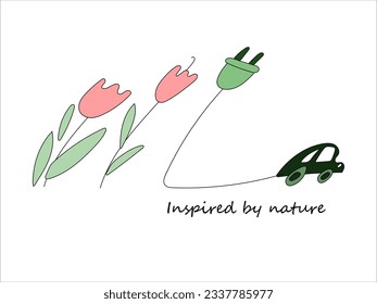 Conceptual drawing of a machine powered by electricity. Clean air no pollution. Life in harmony with nature