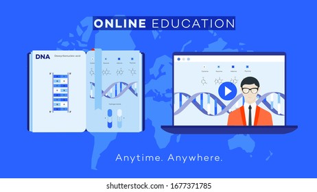 Conceptual e-learning flat vector ilustration. Distance education as solution for worldwide online learning.