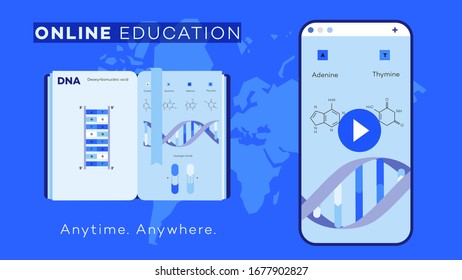 Conceptual e-learning flat vector ilustration. Distance education as solution for worldwide online learning.