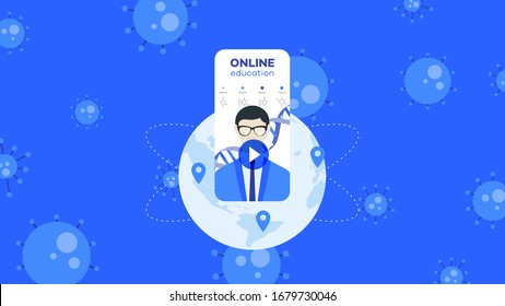 Conceptual e-learning flat vector ilustration. Distance education as solution for worldwide online learning.