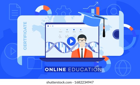 Conceptual e-learning flat vector ilustration. Distance education as solution for worldwide online learning.