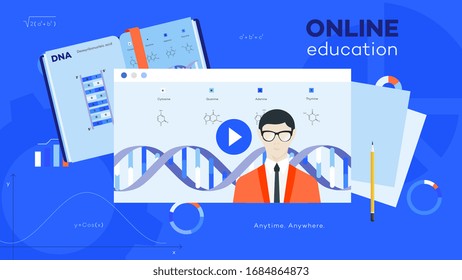 Conceptual e-learning flat vector ilustration. Distance education as solution for worldwide online learning.