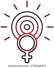 Conceptual emblem representing the focused power of female insight and influence, radiating brilliance and driving progress towards empowerment and equality within society