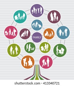 Conceptual Family Background with vector Silhouettes. Family Tree.