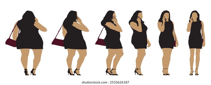 Conceptual fat overweight obese female vs slim fit healthy body after weight loss or diet on white background banner. A  fitness, nutrition or obesity, health shape illustration vector as silhouettes