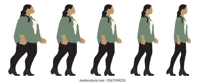 Conceptual fat overweight obese female vs slim fit healthy body after weight loss or diet on white background banner. A  fitness, nutrition or obesity, health shape illustration vector as silhouettes