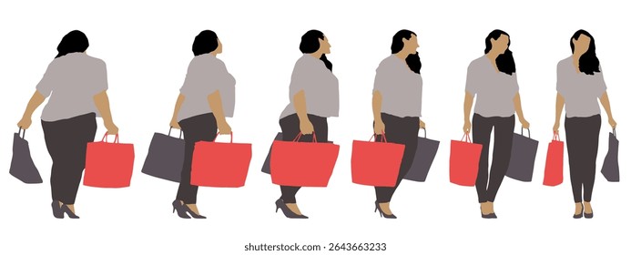 Conceptual fat overweight obese female vs slim fit healthy body after weight loss or diet on white background banner. A  fitness, nutrition or obesity, health shape illustration vector as silhouettes
