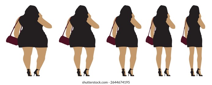 Conceptual fat overweight obese female vs slim fit healthy body after weight loss or diet on white background banner. A  fitness, nutrition or obesity, health shape illustration vector as silhouettes