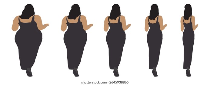 Conceptual fat overweight obese female vs slim fit healthy body after weight loss or diet on white background banner. A  fitness, nutrition or obesity, health shape illustration vector as silhouettes