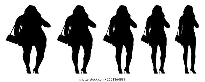 Conceptual fat overweight obese female vs slim fit healthy body after weight loss or diet on white background banner. A  fitness, nutrition or obesity, health shape illustration vector as silhouettes