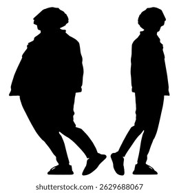 Conceptual fat overweight obese man vs slim fit healthy body after weight loss or diet, white background. A  fitness, nutrition or obesity, health care shape illustration vector as silhouettes