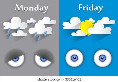 Conceptual feeling monday to friday vector illustration