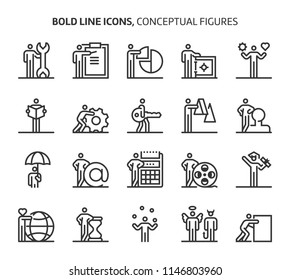 Conceptual figures, bold line icons. The illustrations are a vector, editable stroke, 48x48 pixel perfect files. Crafted with precision and eye for quality.